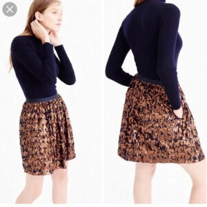 J. Crew Navy Blue Bronze Copper Formal Sequin A-Line Party Mini Skirt Size 0 NWT